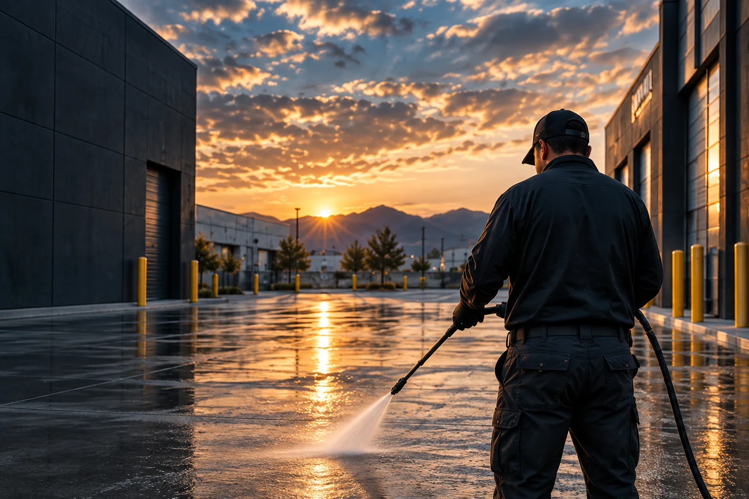 Concept illustration: a service operator outside a commercial property